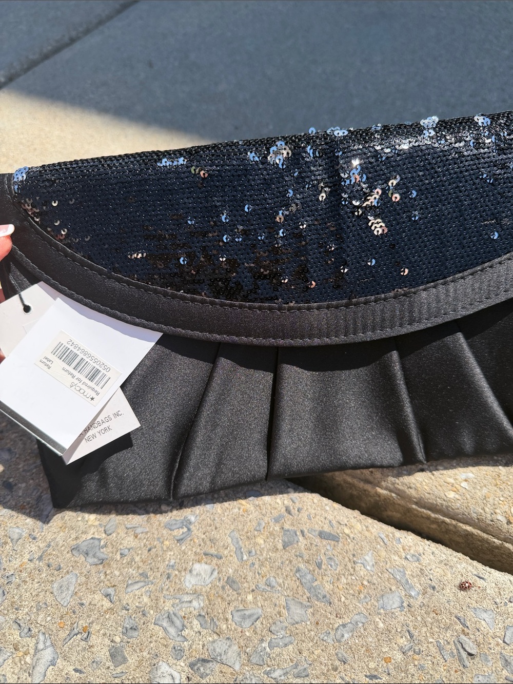 Sasha Handbags, New York ~ NWT Black Sequin & Satin Clutch w/Sexy Strap & Wrist